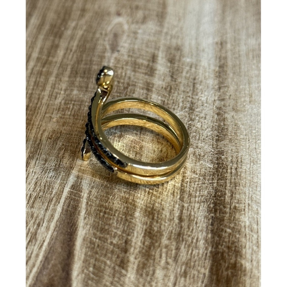 Gold Tone Black Crystal Snake‎ Wrap Ring Size 8 Statement Ring - Picture 4 of 4